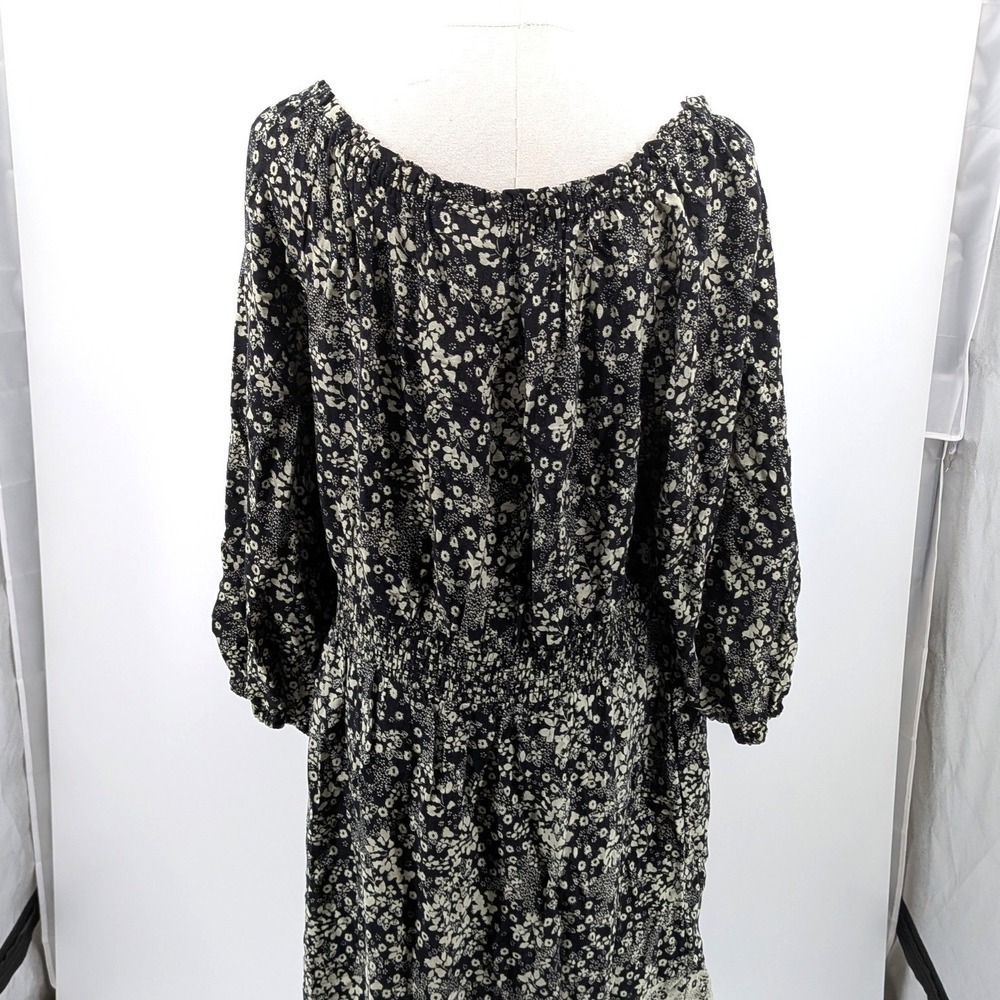 Knox Rose Floral Midi Dress Black Boho Peasant Smocked Long Sleeve Size L - Picture 7 of 8